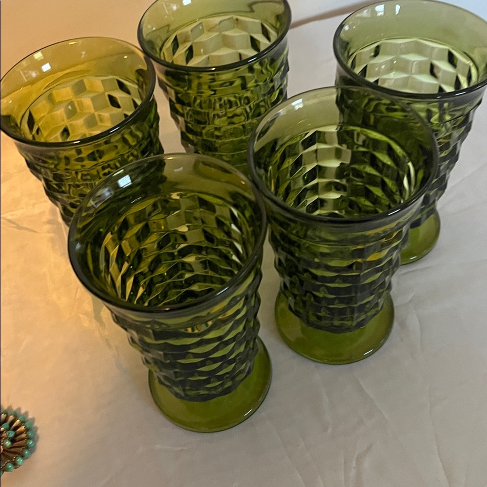 Set of Indiana Green Textured Glass Tumblers - Picture 4 of 5